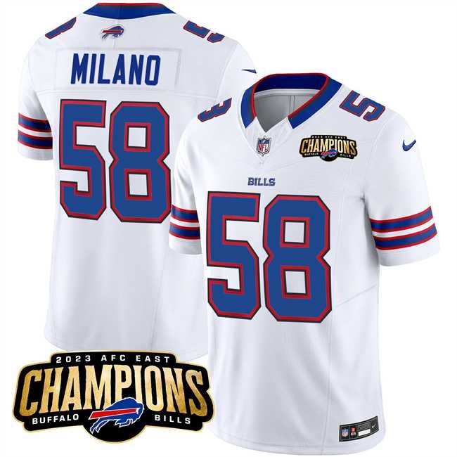 Men & Women & Youth Buffalo Bills #58 Matt Milano White 2023 F.U.S.E. AFC East Champions Ptach Stitched Jersey,We sell and wholesale Men & Women & Youth Buffalo Bills #58 Matt Milano White 2023 F.U.S.E. AFC East Champions Ptach Stitched Jersey on line form chian!
